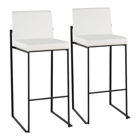 LumiSource Fuji High Back Barstool Set of 2 | Black Steel Frame and White PU Upholstery | Kitchen Island & Home Bar Seating | Model B30-FUJIHBBKW2