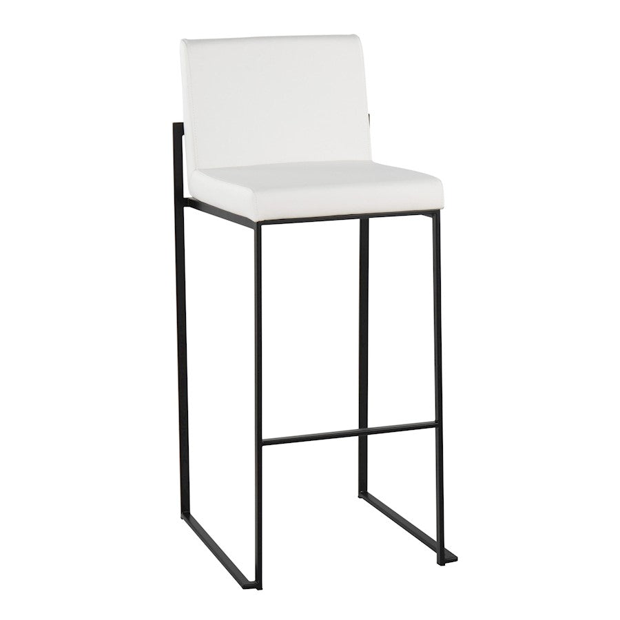 LumiSource Fuji High Back Barstool Set of 2 | Black Steel Frame and White PU Upholstery | Kitchen Island & Home Bar Seating | Model B30-FUJIHBBKW2