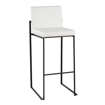 LumiSource Fuji High Back Barstool Set of 2 | Black Steel Frame and White PU Upholstery | Kitchen Island & Home Bar Seating | Model B30-FUJIHBBKW2