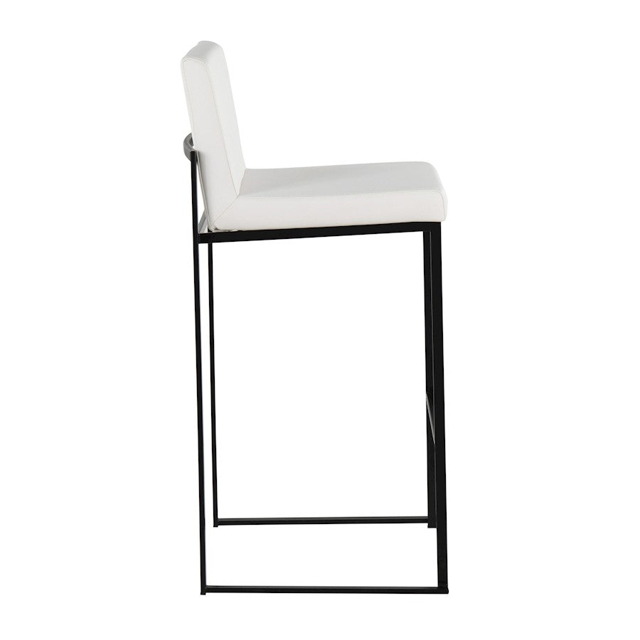 LumiSource Fuji High Back Barstool Set of 2 | Black Steel Frame and White PU Upholstery | Kitchen Island & Home Bar Seating | Model B30-FUJIHBBKW2