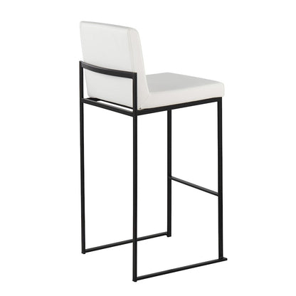 LumiSource Fuji High Back Barstool Set of 2 | Black Steel Frame and White PU Upholstery | Kitchen Island & Home Bar Seating | Model B30-FUJIHBBKW2
