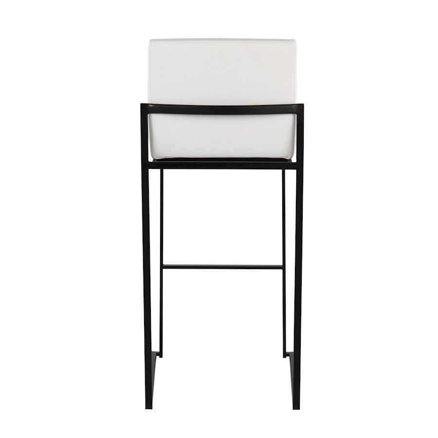 LumiSource Fuji High Back Barstool Set of 2 | Black Steel Frame and White PU Upholstery | Kitchen Island & Home Bar Seating | Model B30-FUJIHBBKW2