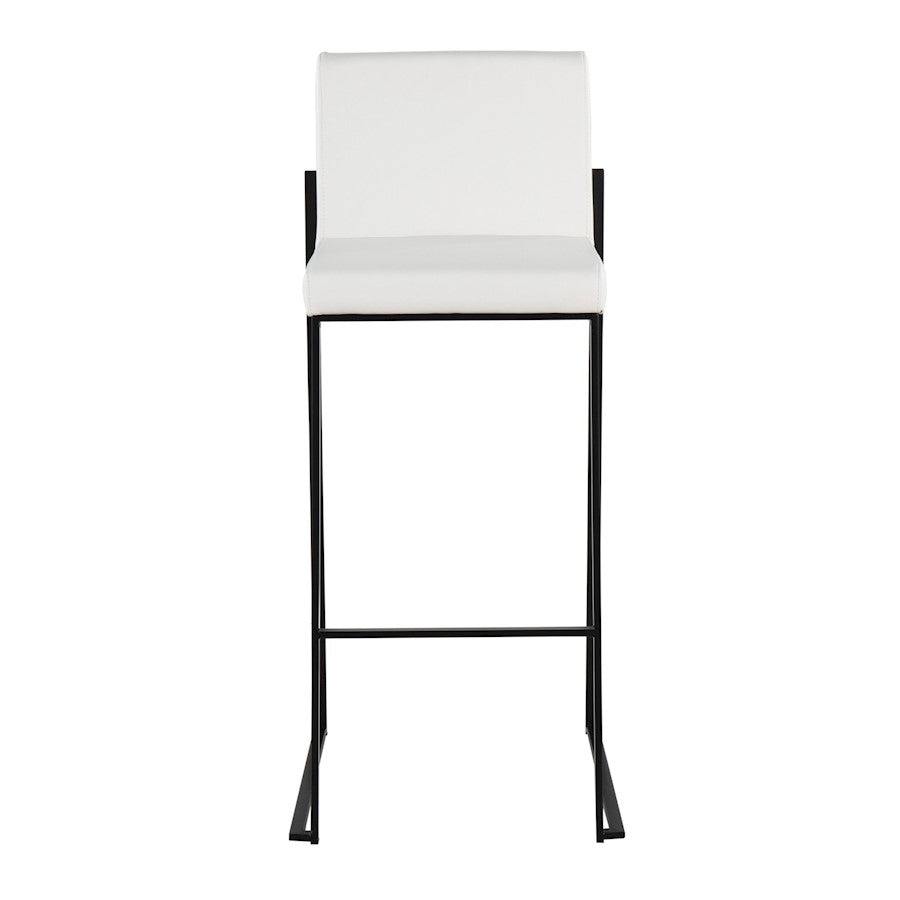 LumiSource Fuji High Back Barstool Set of 2 | Black Steel Frame and White PU Upholstery | Kitchen Island & Home Bar Seating | Model B30-FUJIHBBKW2