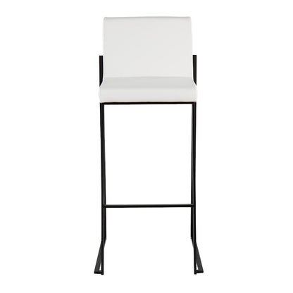 LumiSource Fuji High Back Barstool Set of 2 | Black Steel Frame and White PU Upholstery | Kitchen Island & Home Bar Seating | Model B30-FUJIHBBKW2