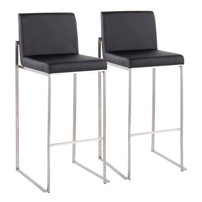 LumiSource Fuji High Back Barstool Set of 2 | Brushed Stainless Steel Frame and Black PU Upholstery | Kitchen Island & Home | Model B30-FUJIHBSSBK2