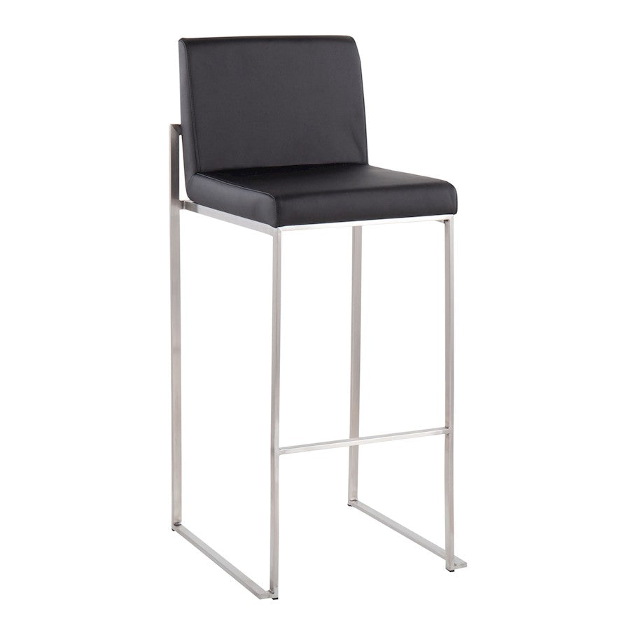 LumiSource Fuji High Back Barstool Set of 2 | Brushed Stainless Steel Frame and Black PU Upholstery | Kitchen Island & Home | Model B30-FUJIHBSSBK2