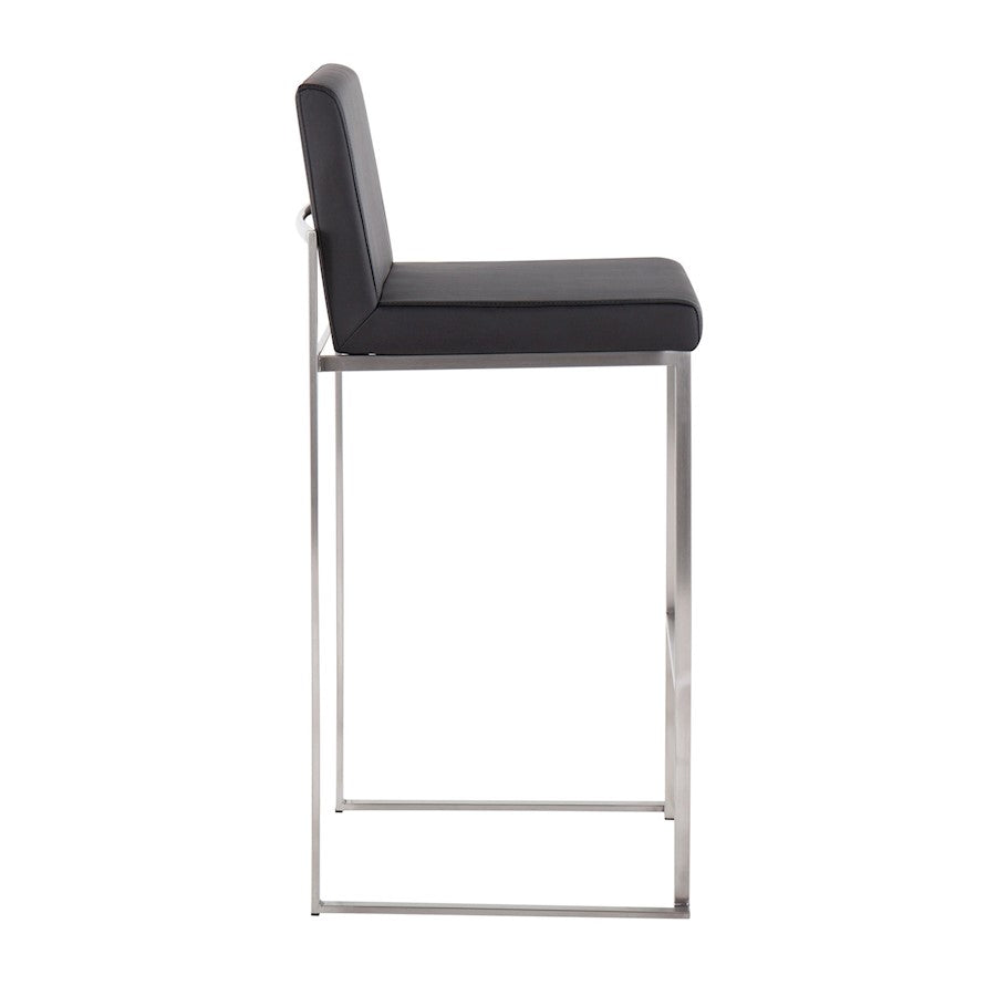 LumiSource Fuji High Back Barstool Set of 2 | Brushed Stainless Steel Frame and Black PU Upholstery | Kitchen Island & Home | Model B30-FUJIHBSSBK2