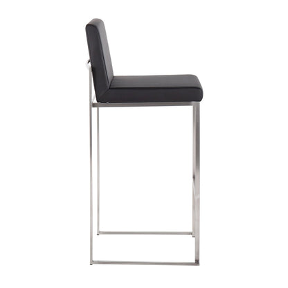 LumiSource Fuji High Back Barstool Set of 2 | Brushed Stainless Steel Frame and Black PU Upholstery | Kitchen Island & Home | Model B30-FUJIHBSSBK2