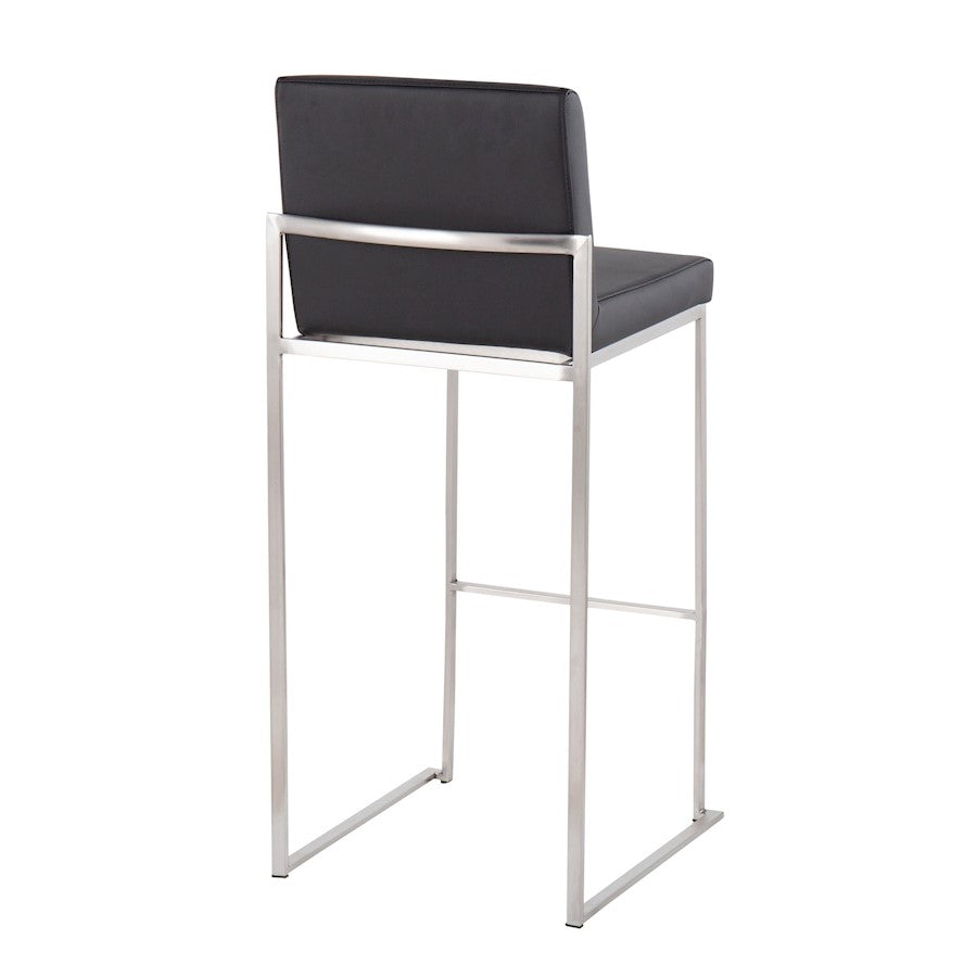 LumiSource Fuji High Back Barstool Set of 2 | Brushed Stainless Steel Frame and Black PU Upholstery | Kitchen Island & Home | Model B30-FUJIHBSSBK2