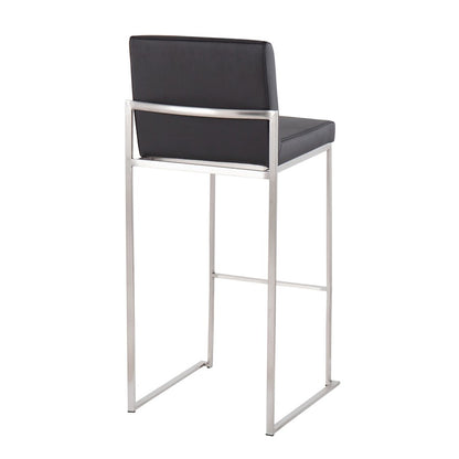 LumiSource Fuji High Back Barstool Set of 2 | Brushed Stainless Steel Frame and Black PU Upholstery | Kitchen Island & Home | Model B30-FUJIHBSSBK2