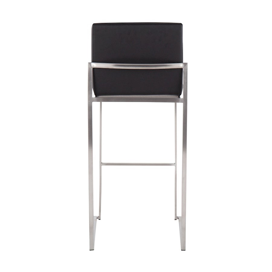 LumiSource Fuji High Back Barstool Set of 2 | Brushed Stainless Steel Frame and Black PU Upholstery | Kitchen Island & Home | Model B30-FUJIHBSSBK2