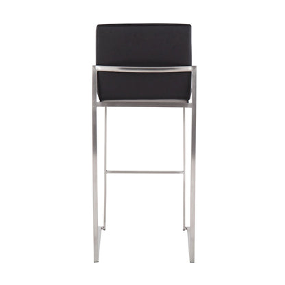 LumiSource Fuji High Back Barstool Set of 2 | Brushed Stainless Steel Frame and Black PU Upholstery | Kitchen Island & Home | Model B30-FUJIHBSSBK2