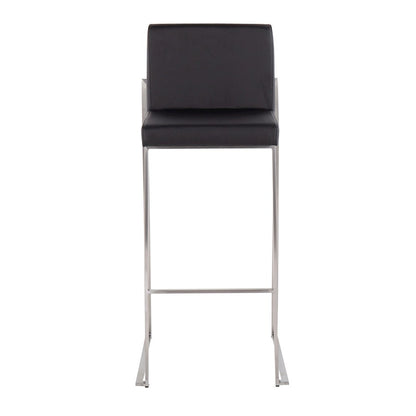 LumiSource Fuji High Back Barstool Set of 2 | Brushed Stainless Steel Frame and Black PU Upholstery | Kitchen Island & Home | Model B30-FUJIHBSSBK2