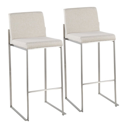 LumiSource Fuji High Back Barstool Set of 2 | Stainless Steel and Beige Fabric | Kitchen Island & Home Bar Seating | Model B30-FUJIHBSSFBG2