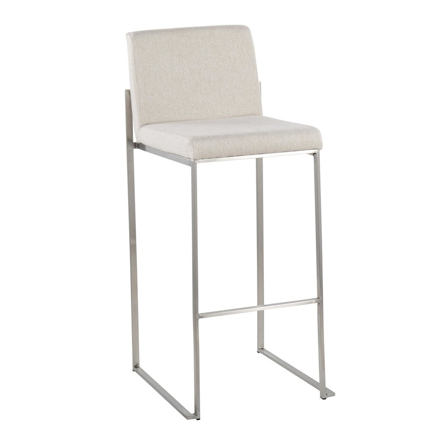 LumiSource Fuji High Back Barstool Set of 2 | Stainless Steel and Beige Fabric | Kitchen Island & Home Bar Seating | Model B30-FUJIHBSSFBG2