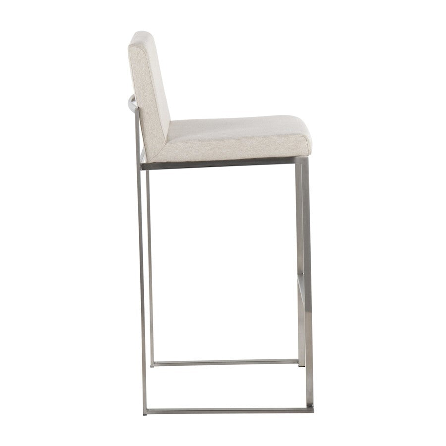 LumiSource Fuji High Back Barstool Set of 2 | Stainless Steel and Beige Fabric | Kitchen Island & Home Bar Seating | Model B30-FUJIHBSSFBG2