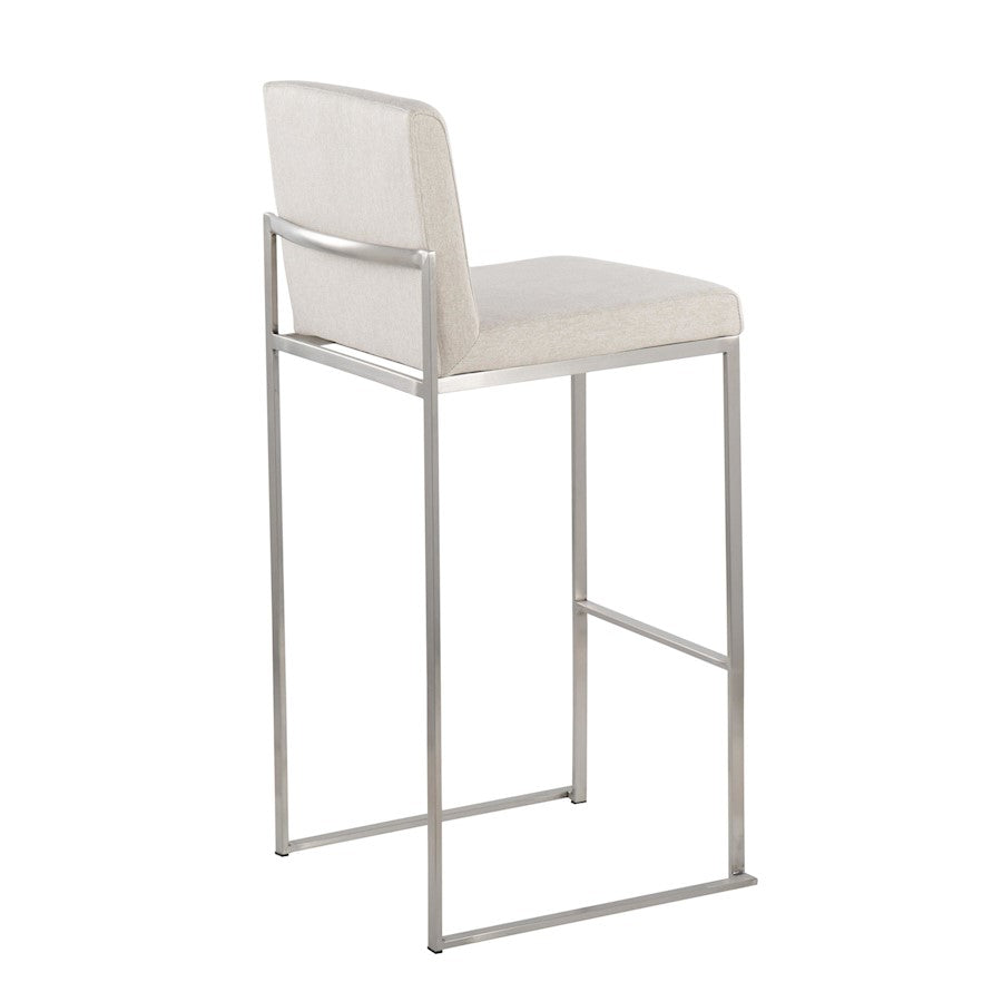 LumiSource Fuji High Back Barstool Set of 2 | Stainless Steel and Beige Fabric | Kitchen Island & Home Bar Seating | Model B30-FUJIHBSSFBG2
