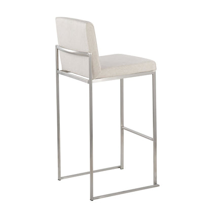 LumiSource Fuji High Back Barstool Set of 2 | Stainless Steel and Beige Fabric | Kitchen Island & Home Bar Seating | Model B30-FUJIHBSSFBG2