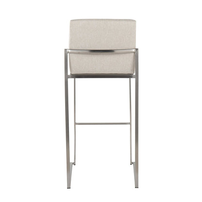 LumiSource Fuji High Back Barstool Set of 2 | Stainless Steel and Beige Fabric | Kitchen Island & Home Bar Seating | Model B30-FUJIHBSSFBG2