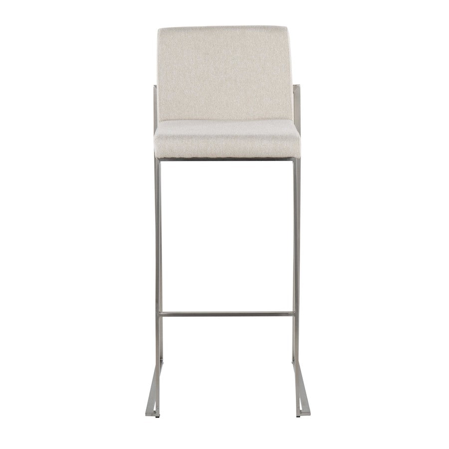 LumiSource Fuji High Back Barstool Set of 2 | Stainless Steel and Beige Fabric | Kitchen Island & Home Bar Seating | Model B30-FUJIHBSSFBG2