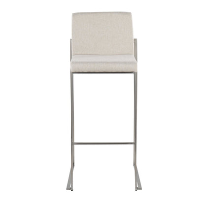 LumiSource Fuji High Back Barstool Set of 2 | Stainless Steel and Beige Fabric | Kitchen Island & Home Bar Seating | Model B30-FUJIHBSSFBG2