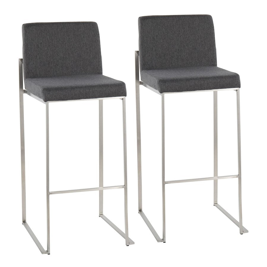 LumiSource Fuji High Back Barstool Set of 2 | Stainless Steel and Charcoal Fabric | Kitchen Island & Home Bar Seating | Model B30-FUJIHBSSFCHAR2