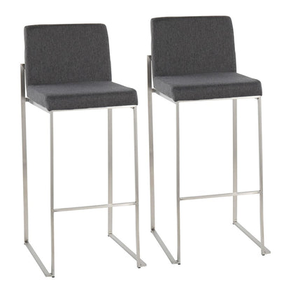 LumiSource Fuji High Back Barstool Set of 2 | Stainless Steel and Charcoal Fabric | Kitchen Island & Home Bar Seating | Model B30-FUJIHBSSFCHAR2