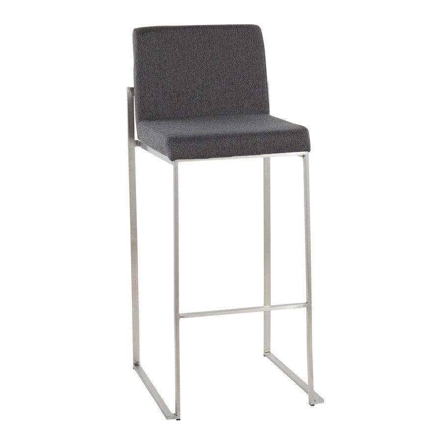 LumiSource Fuji High Back Barstool Set of 2 | Stainless Steel and Charcoal Fabric | Kitchen Island & Home Bar Seating | Model B30-FUJIHBSSFCHAR2