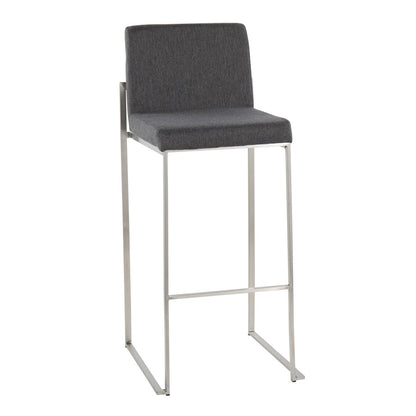 LumiSource Fuji High Back Barstool Set of 2 | Stainless Steel and Charcoal Fabric | Kitchen Island & Home Bar Seating | Model B30-FUJIHBSSFCHAR2