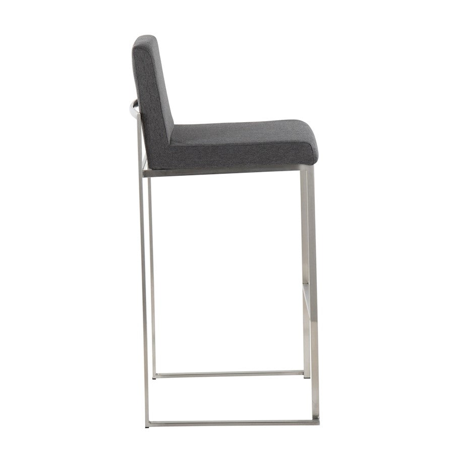 LumiSource Fuji High Back Barstool Set of 2 | Stainless Steel and Charcoal Fabric | Kitchen Island & Home Bar Seating | Model B30-FUJIHBSSFCHAR2