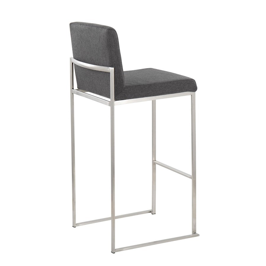 LumiSource Fuji High Back Barstool Set of 2 | Stainless Steel and Charcoal Fabric | Kitchen Island & Home Bar Seating | Model B30-FUJIHBSSFCHAR2