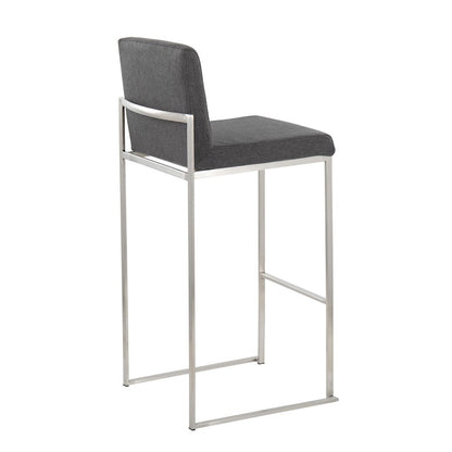 LumiSource Fuji High Back Barstool Set of 2 | Stainless Steel and Charcoal Fabric | Kitchen Island & Home Bar Seating | Model B30-FUJIHBSSFCHAR2