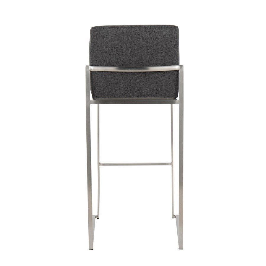 LumiSource Fuji High Back Barstool Set of 2 | Stainless Steel and Charcoal Fabric | Kitchen Island & Home Bar Seating | Model B30-FUJIHBSSFCHAR2