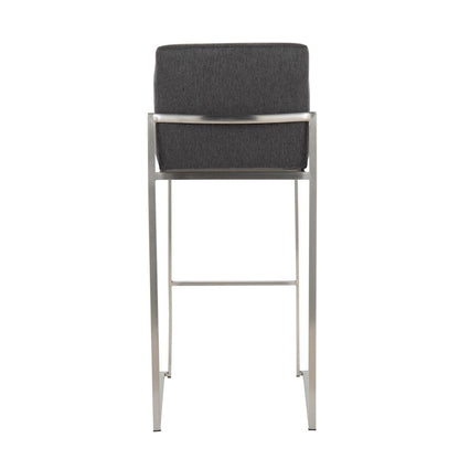 LumiSource Fuji High Back Barstool Set of 2 | Stainless Steel and Charcoal Fabric | Kitchen Island & Home Bar Seating | Model B30-FUJIHBSSFCHAR2