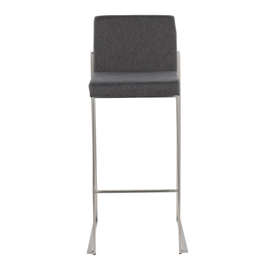 LumiSource Fuji High Back Barstool Set of 2 | Stainless Steel and Charcoal Fabric | Kitchen Island & Home Bar Seating | Model B30-FUJIHBSSFCHAR2