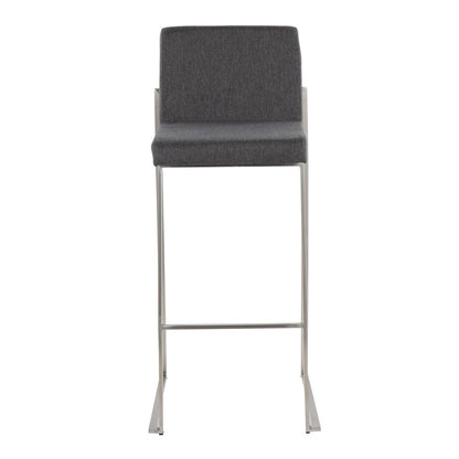 LumiSource Fuji High Back Barstool Set of 2 | Stainless Steel and Charcoal Fabric | Kitchen Island & Home Bar Seating | Model B30-FUJIHBSSFCHAR2