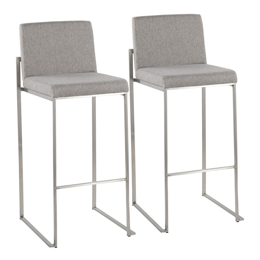 LumiSource Fuji High Back Barstool Set of 2 | Stainless Steel and Grey Fabric | Kitchen Island & Home Bar Seating | Model B30-FUJIHBSSFGY2