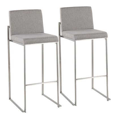 LumiSource Fuji High Back Barstool Set of 2 | Stainless Steel and Grey Fabric | Kitchen Island & Home Bar Seating | Model B30-FUJIHBSSFGY2