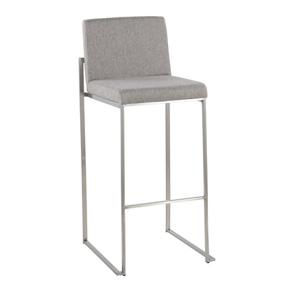 LumiSource Fuji High Back Barstool Set of 2 | Stainless Steel and Grey Fabric | Kitchen Island & Home Bar Seating | Model B30-FUJIHBSSFGY2