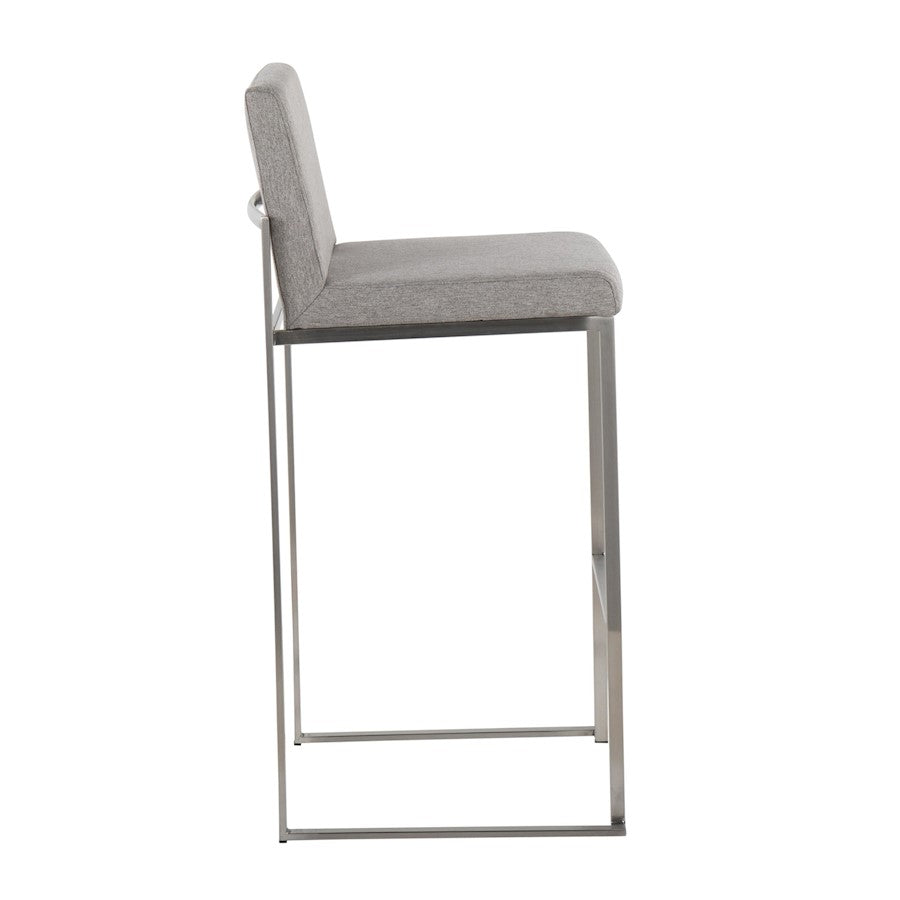 LumiSource Fuji High Back Barstool Set of 2 | Stainless Steel and Grey Fabric | Kitchen Island & Home Bar Seating | Model B30-FUJIHBSSFGY2