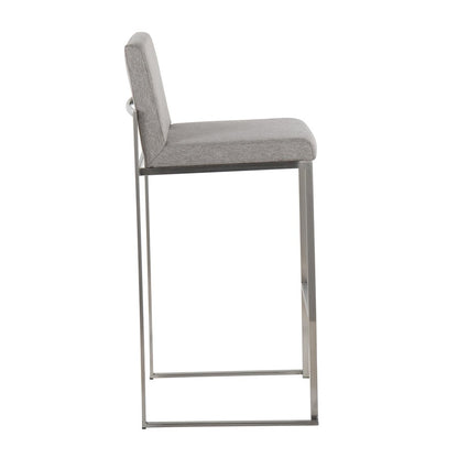 LumiSource Fuji High Back Barstool Set of 2 | Stainless Steel and Grey Fabric | Kitchen Island & Home Bar Seating | Model B30-FUJIHBSSFGY2