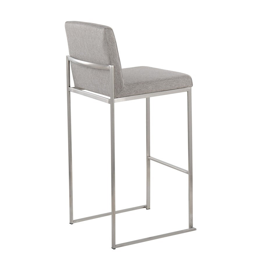 LumiSource Fuji High Back Barstool Set of 2 | Stainless Steel and Grey Fabric | Kitchen Island & Home Bar Seating | Model B30-FUJIHBSSFGY2