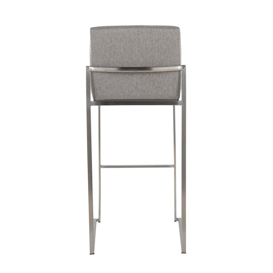 LumiSource Fuji High Back Barstool Set of 2 | Stainless Steel and Grey Fabric | Kitchen Island & Home Bar Seating | Model B30-FUJIHBSSFGY2