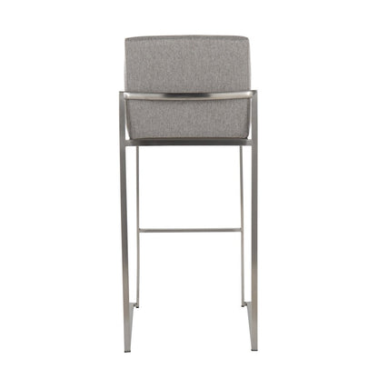 LumiSource Fuji High Back Barstool Set of 2 | Stainless Steel and Grey Fabric | Kitchen Island & Home Bar Seating | Model B30-FUJIHBSSFGY2