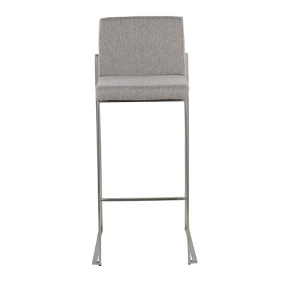 LumiSource Fuji High Back Barstool Set of 2 | Stainless Steel and Grey Fabric | Kitchen Island & Home Bar Seating | Model B30-FUJIHBSSFGY2