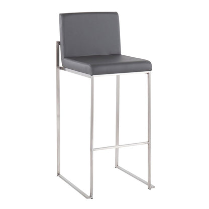 LumiSource Fuji High Back Barstool Set of 2 | Stainless Steel and Grey PU Leather | Kitchen Island & Home Bar Seating | Model B30-FUJIHBSSGY2