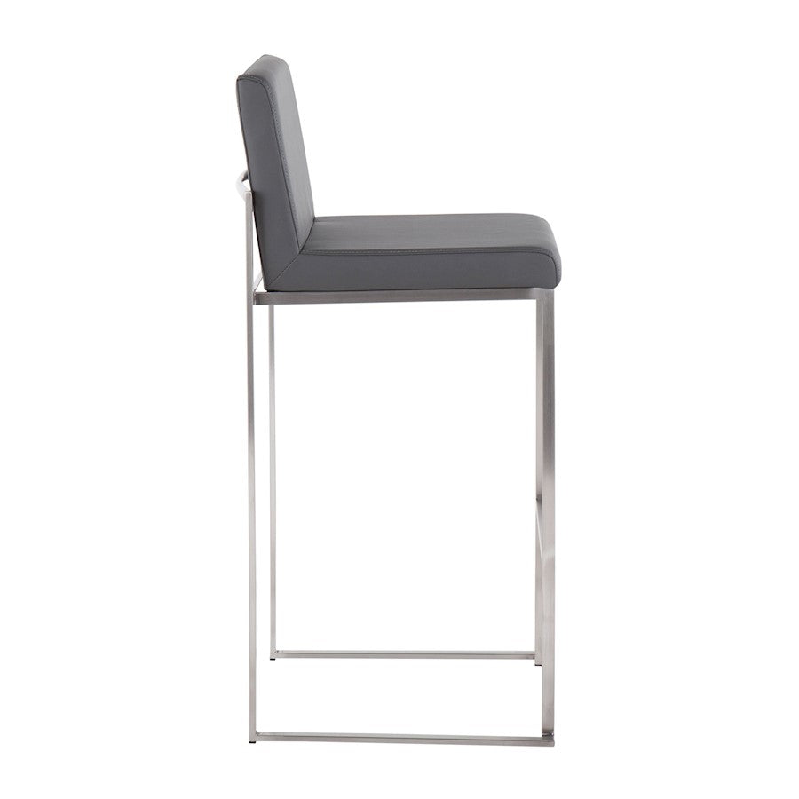 LumiSource Fuji High Back Barstool Set of 2 | Stainless Steel and Grey PU Leather | Kitchen Island & Home Bar Seating | Model B30-FUJIHBSSGY2