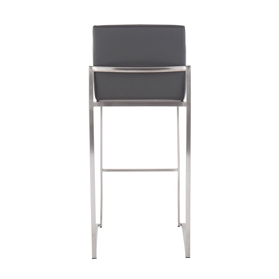 LumiSource Fuji High Back Barstool Set of 2 | Stainless Steel and Grey PU Leather | Kitchen Island & Home Bar Seating | Model B30-FUJIHBSSGY2