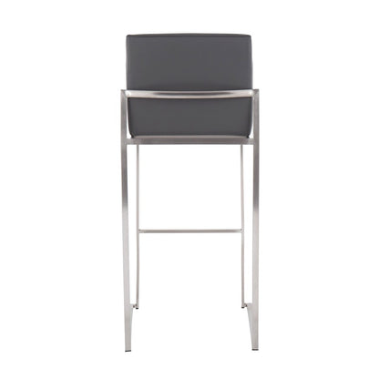 LumiSource Fuji High Back Barstool Set of 2 | Stainless Steel and Grey PU Leather | Kitchen Island & Home Bar Seating | Model B30-FUJIHBSSGY2