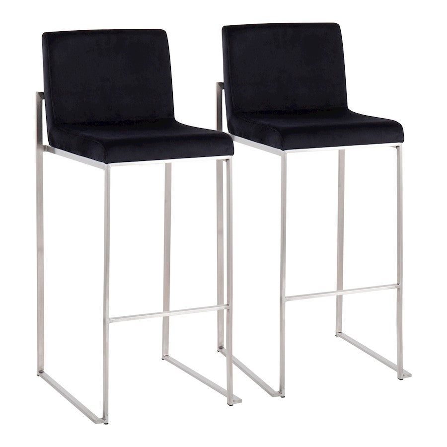 LumiSource Fuji High Back Barstool Set/2 | Contemporary Black Velvet on Brushed Stainless Steel | Kitchen Island & Bar | Model B30-FUJIHBSSVBK2